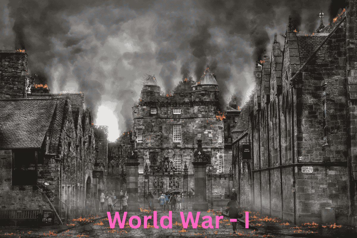 A building with smoke coming out of it in World War - I